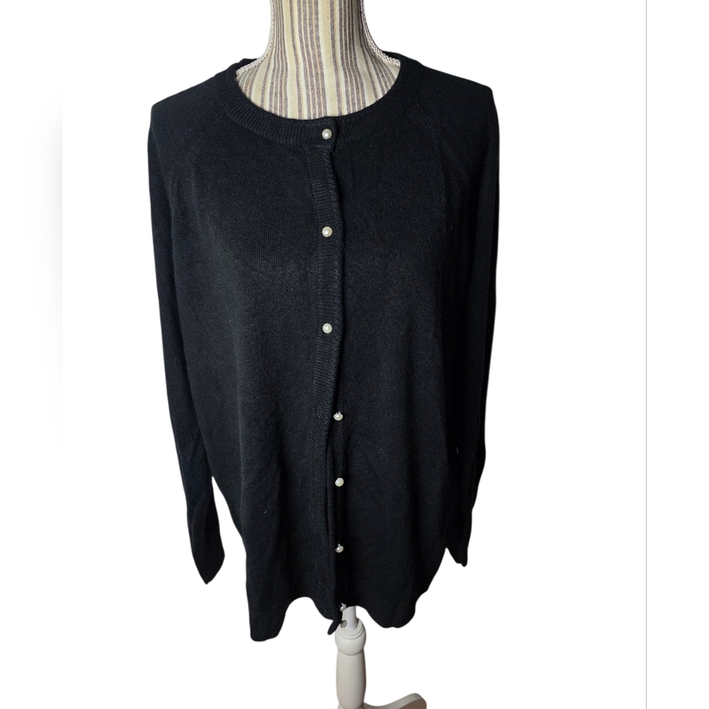 Karen Scott Woman's Black Classic Long- Sleeves  Cardigan Sweater Size 1X